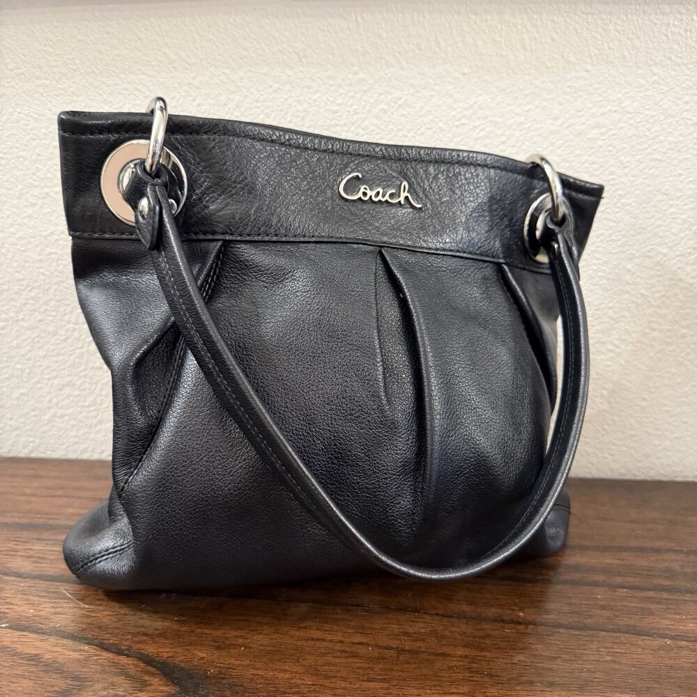 VTG COACH Ashley Purse Women's Black Leather Shoulder Bag Silver hardware F17605